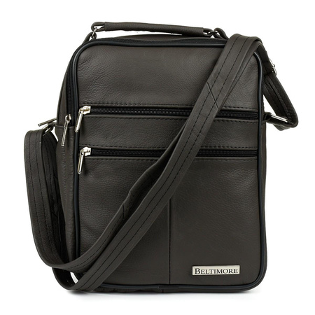 Męska pionowa torba skórzana listonoszka brązowa