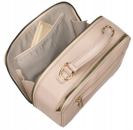 Mała torebka kuferek - beżowa listonoszka z rączką