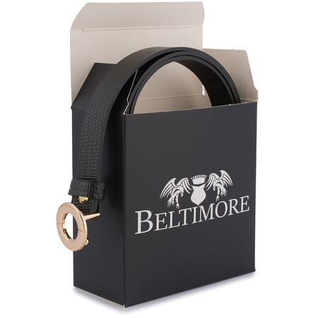 Wąski pasek damski skórzany ze złotą klamrą okrągłą CZARNY