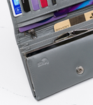 Lekki SZARY portfel damski ze skóry koziej RFID