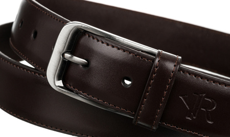Brązowy pasek męski ze skóry naturalnej licowej — Rovicky