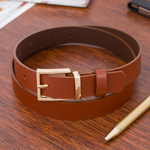 Brązowy pasek damski skórzany. Złota klamra. 100 cm.