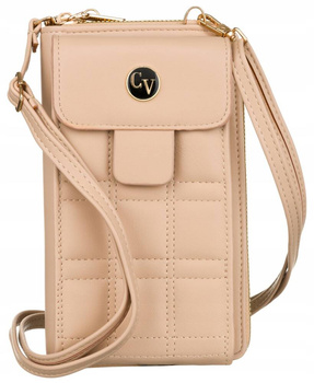 Beżowa torebka na telefon pikowana - mini listonoszka