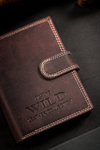 Brązowy duży portfel męski ze skóry naturalnej na zatrzask 