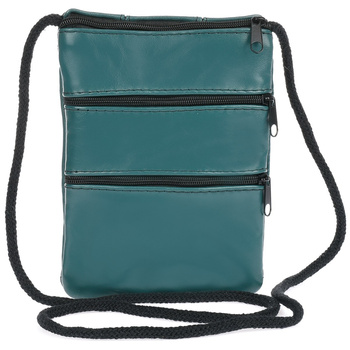 Skórzane Etui na paszport - saszetka na szyję - niebieska