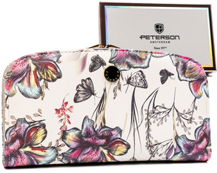 Kolorowy duży portfel damski eko skóra na bigiel. W kwiaty. RFID.