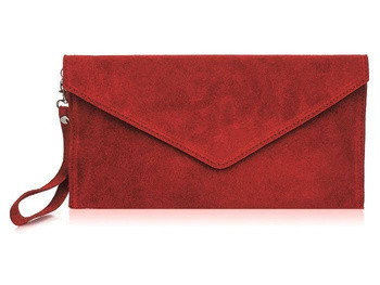 Elegancka bordowa kopertówka ze skóry zamszowej