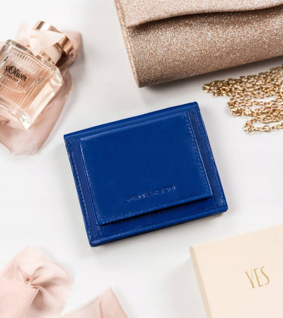 Skórzany mały portfel damski - chabrowy / niebieski