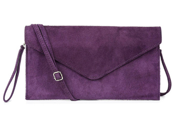 Elegancka fioletowa kopertówka ze skóry zamszowej