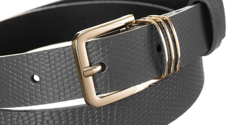 Szary skórzany pasek ze złotą klamrą damski wężowy do sukienki