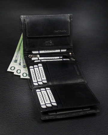 Rozbudowany, pionowy portfel męski bez zapięcia ze skóry naturalnej — Rovicky