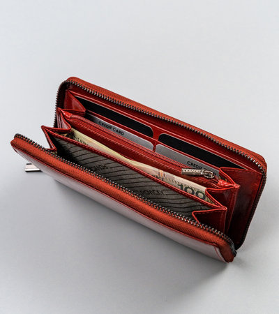 Portfel damski w kształcie piórnika z bawolej skóry naturalnej, RFID - Rovicky