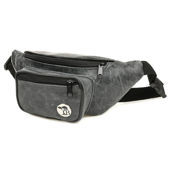 Skórzana Nerka Męska Saszetka Biodrowa. Szara skóra naturalna