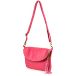 Różowa Torebka Listonoszka ze skóry z klapą na suwak