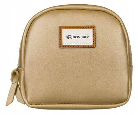 Damska kosmetyczka złota - w zestawie. Zamykana na suwak.