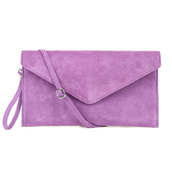 Elegancka fioletowa kopertówka ze skóry zamszowej