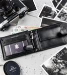 Duży, skórzany portfel męski poziomy z zapięciem, ochrona RFID — Cavaldi