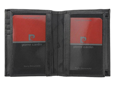 Rozbudowany, składany portfel męski pionowy ze skóry naturalnej — Pierre Cardin