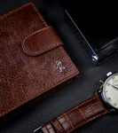 Klasyczny, zapinany portfel męski poziomy z naturalnej skóry z technologią RFID - Rovicky