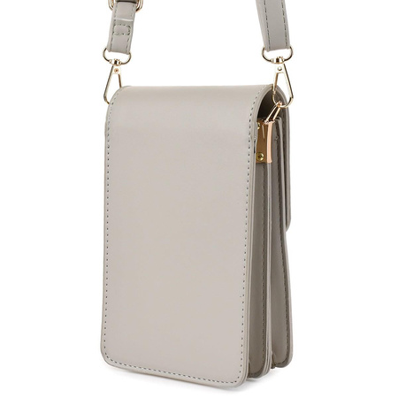 Szara torebka na telefon - mini listonoszka z ekoskóry