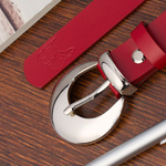 Skórzany pasek damski CZERWONY. Srebrna klamra. 100 cm.