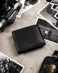 Zestaw prezentowy męski: skórzany, czarny portfel i skórzany brelok