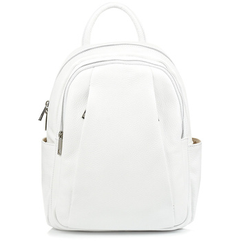 Duży plecak damski skórzany A4 Biały. Kieszenie na suwak.