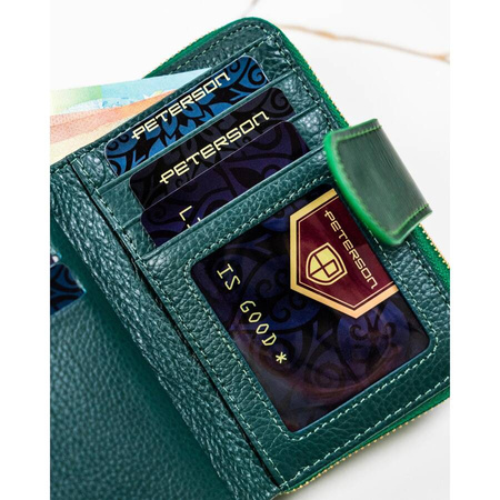 Zielony portfel damski skórzany z ochroną RFID -  skóra lakierowana