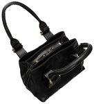 Trzykomorowa czarna torebka kuferek skóra licowa