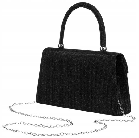 Mała torebka kuferek - czarna, wieczorowa z łańcuszkiem i rączką