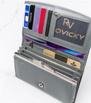Lekki SZARY portfel damski ze skóry koziej RFID