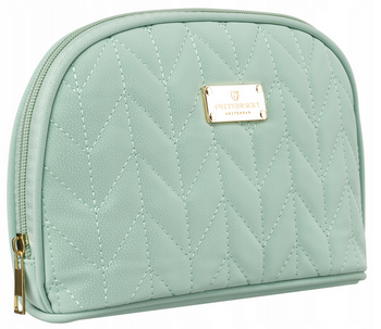 Zielona Kosmetyczka Damska eko skóra MIĘTOWA na suwak, Wzór jodełka.