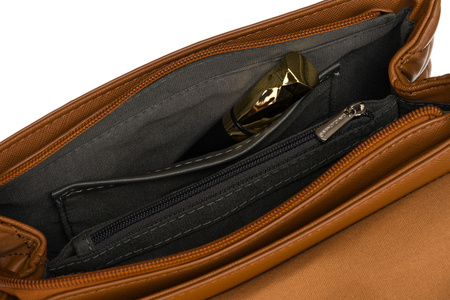 Modna damska listonoszka crossbody z rączką BRĄZOWA torebka z ekoskóry