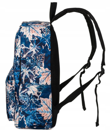Kolorowy Plecak Duży A4 z kieszeniami. Niebieskie liście