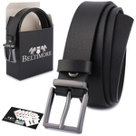 CZARNY pasek damski skórzany. Czarna klamra. 125 cm.