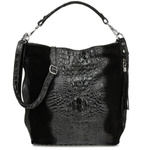 Czarna torebka damska skórzana duża shopperka croco A4