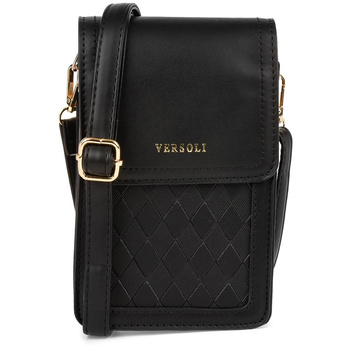 Czarna torebka na telefon - mini listonoszka z ekoskóry