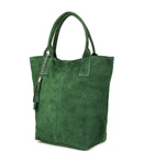 	Duża torebka damska A4 na ramię. Zielona skóra zamszowa shopperka