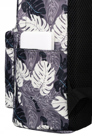 Duży Plecak Damski w Liście. A4 z kieszeniami. Szary