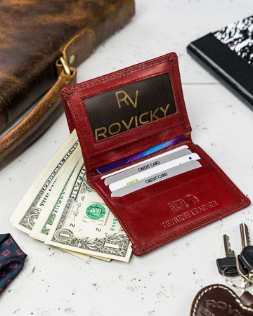 Porządny skórzany portfel etui na karty i dokumenty Rovicky® RFID