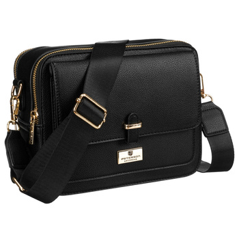 Torebka kuferek na ramię - Czarna listonoszka damska. Średnia