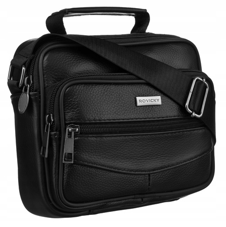 Mała Listonoszka Męska - Skórzana torba na ramię, pozioma