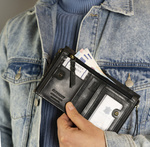 Duży czarny portfel męski skórzany Rovicky vintage