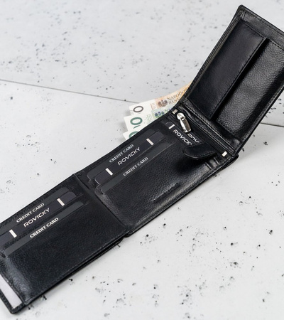 Duży, skórzany portfel męski poziomy bez zapięcia, ochrona RFID - Cavaldi