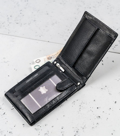 Duży, skórzany portfel męski poziomy bez zapięcia, ochrona RFID - Cavaldi