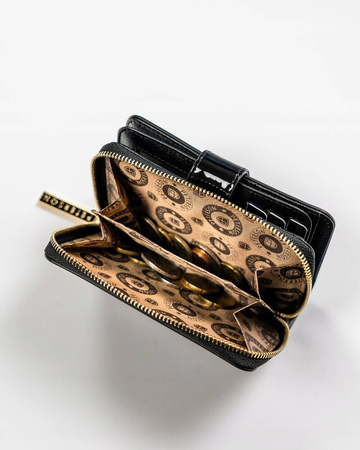 Czarny portfel damski pionowy. Skóra naturalna z ochroną RFID