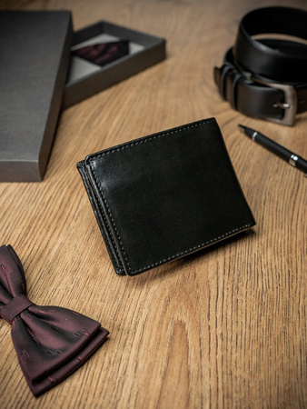 SKÓRZANY PORTFEL MĘSKI Czarny Poziomy SKÓRA RFID