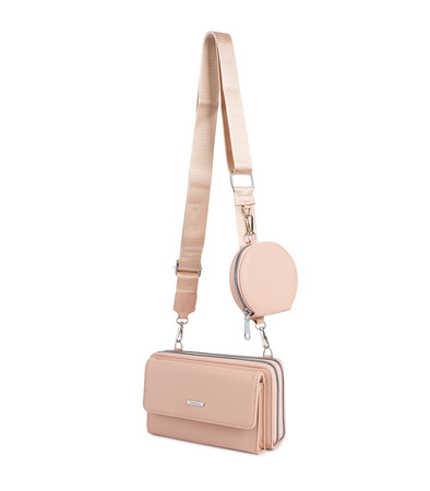 Beżowa torebka na telefon - mini listonoszka damska z saszetką