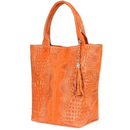 Pomarańczowa torebka skórzana duża croco - worek