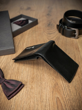 SKÓRZANY PORTFEL MĘSKI Czarny Poziomy SKÓRA RFID